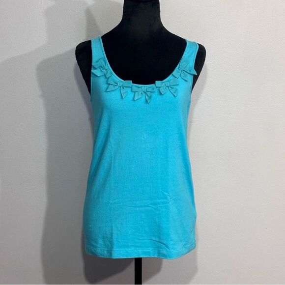 Kate Spade | Women’s Blue Cammy Tank Turquoise Cotton Decorative Bows Top M - Picture 1 of 16